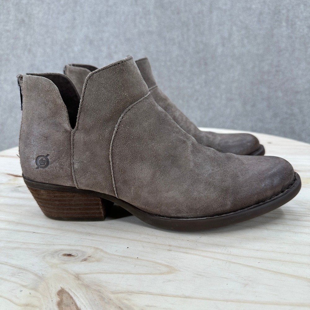 Born Sherri Taupe Suede Ankle Boots Back Zip Cutout Block Heel Brown Womens 8M - Picture 7 of 14
